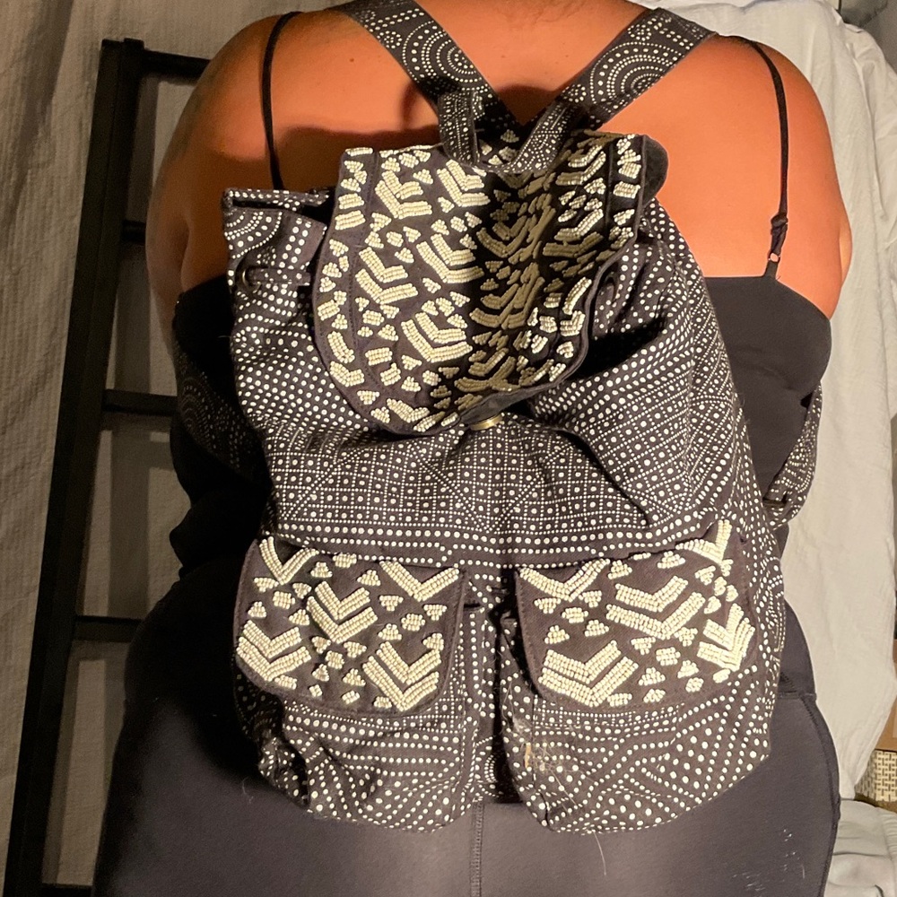Massimo Black And White Patterned Backpack - image 1